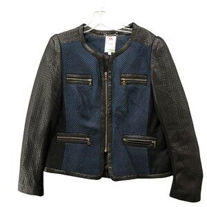 Yoana Baraschi Tweed Moto Jacket Womens 10 Blue Black Metallic Zip With Wool